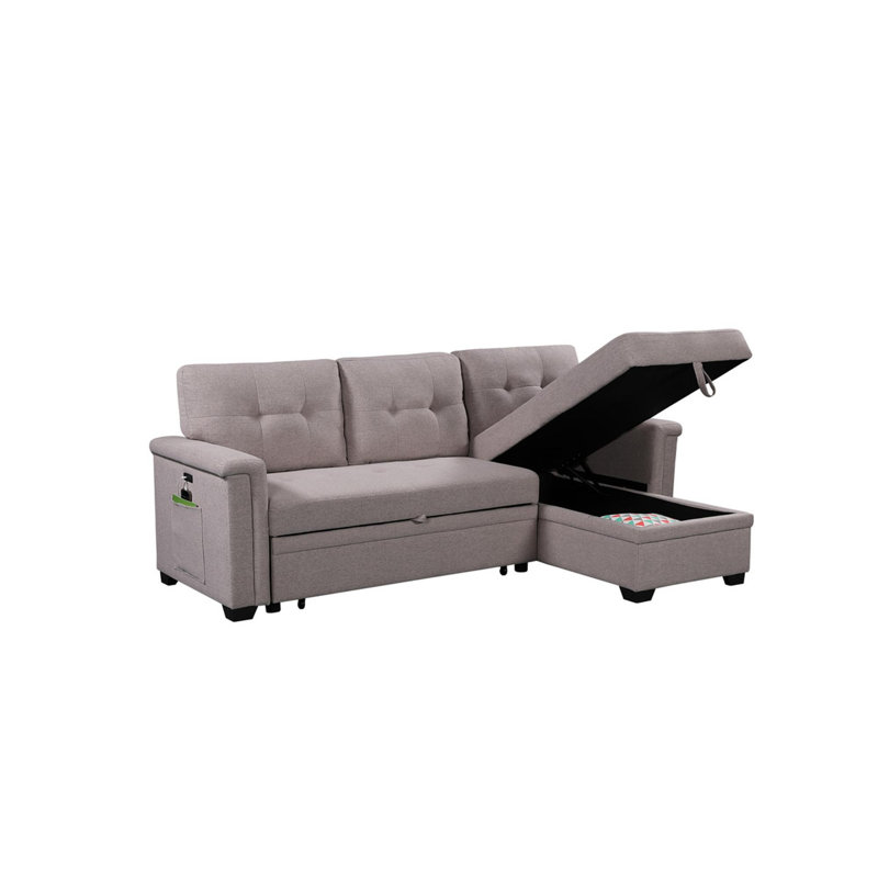 Canapé-lit modulaire réversible avec méridienne de rangement, Gris