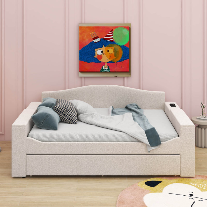 Full Upholstered Daybed With Trundle And Latest Bluetooth Audio System
