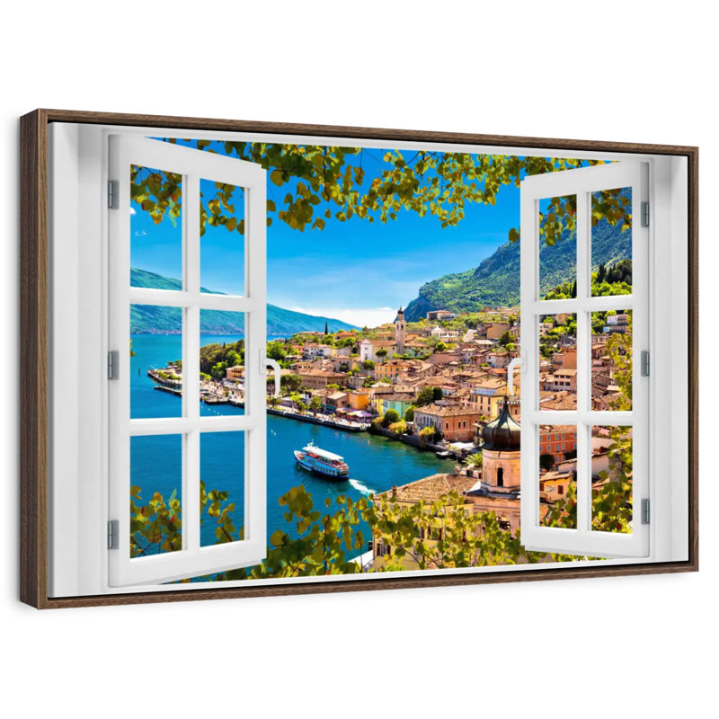 Fenêtre sur Limone Sul Garda, Cadre flottant noyer, 31 po x 21 po