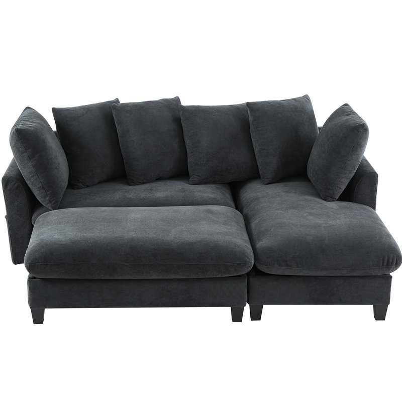 Canapé modulaire en forme de L noir avec rangement caché sous les sièges, mobile pour les invités et la détente, rangement latéral, coussins confortables, six coussins moelleux pour la maison, détente de 83 po, poches, courbes ergonomiques,
