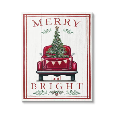 «Merry & Bright Christmas Tree In Truck Rustic Botanicals», estampe numérique encadrée noire par Elizabeth Tyndall