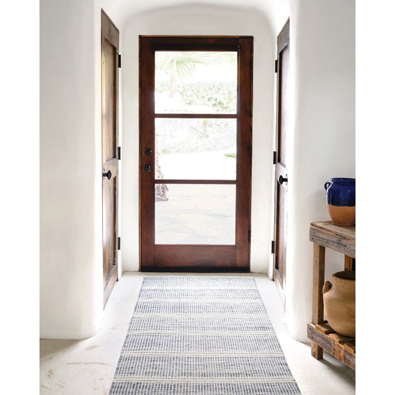 Malta Handwoven Wool Rug, Runner 2'6" x 8', Blue