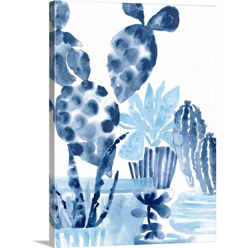 Indigo Succulent II - reproduction d'art sur toile, Toile tendue, H 16 po x l 12 po x P 1,25 po