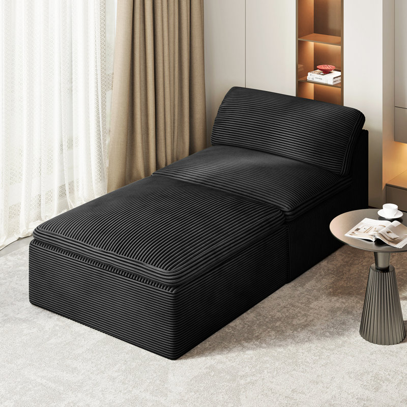 Modern 31"corduroy Single Sponge Sofa With Ottoman, Black Corduroy