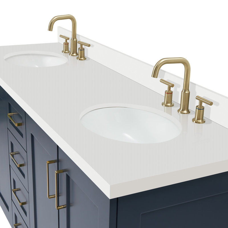 73 IN.  Single Bathroom Vanity, Oval, Midnight Blue,  White Quartz