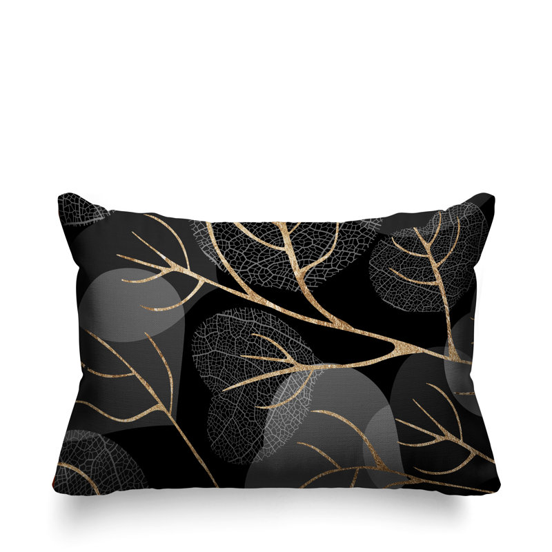 Coussin lombaire intérieur / extérieur Baka Leafs, Noir / or