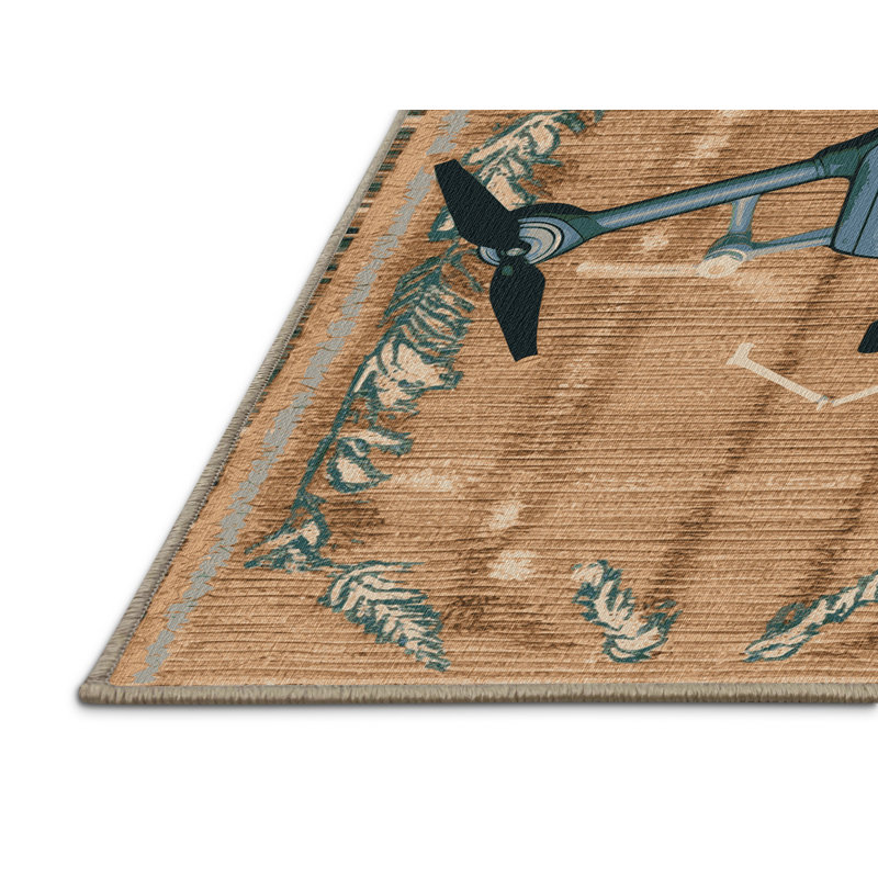 Machine Washable Transportation Beige Area Rug, Carré 7 pi
