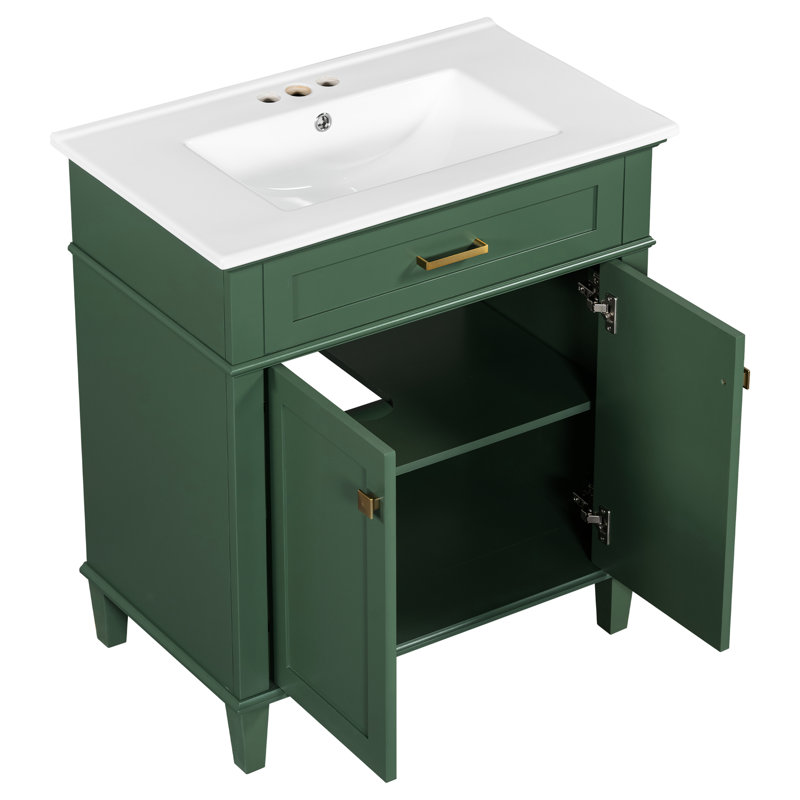 Meuble-lavabo 30 po avec vasque en céramique, Green / Gold