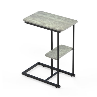 Table d'appoint en forme de C, hauteur 60 cm, structure en métal, tablette de rangement intégrée, se glisse sous le canapé, idéale pour un ordinateur portable ou une collation, noire.