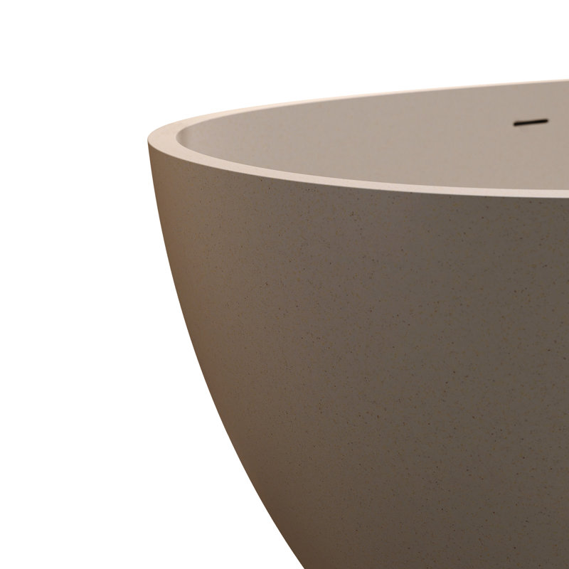 55'' Solid Surface Freestanding Soaker Tub, Beige Shade, Resin Stone Construction, Overflow And Pop - Up Drain, Long Lasting Tough, Spacious For One Person, Ergonomic Curve, Smooth Delicate, Easy To