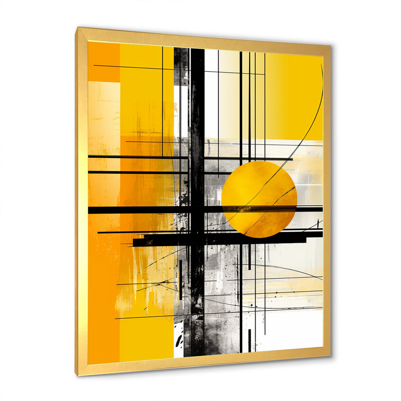 Yellow Brilliant Echoes Abstract Collages II - Abstract Collages, art mural encadré, Cadre doré simple