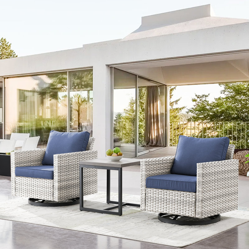 Nazime 2 Person Seating Group with Cushion, Light Gray, Navy Blue