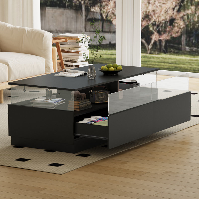 Pedestal Coffee Table with Storage, Black