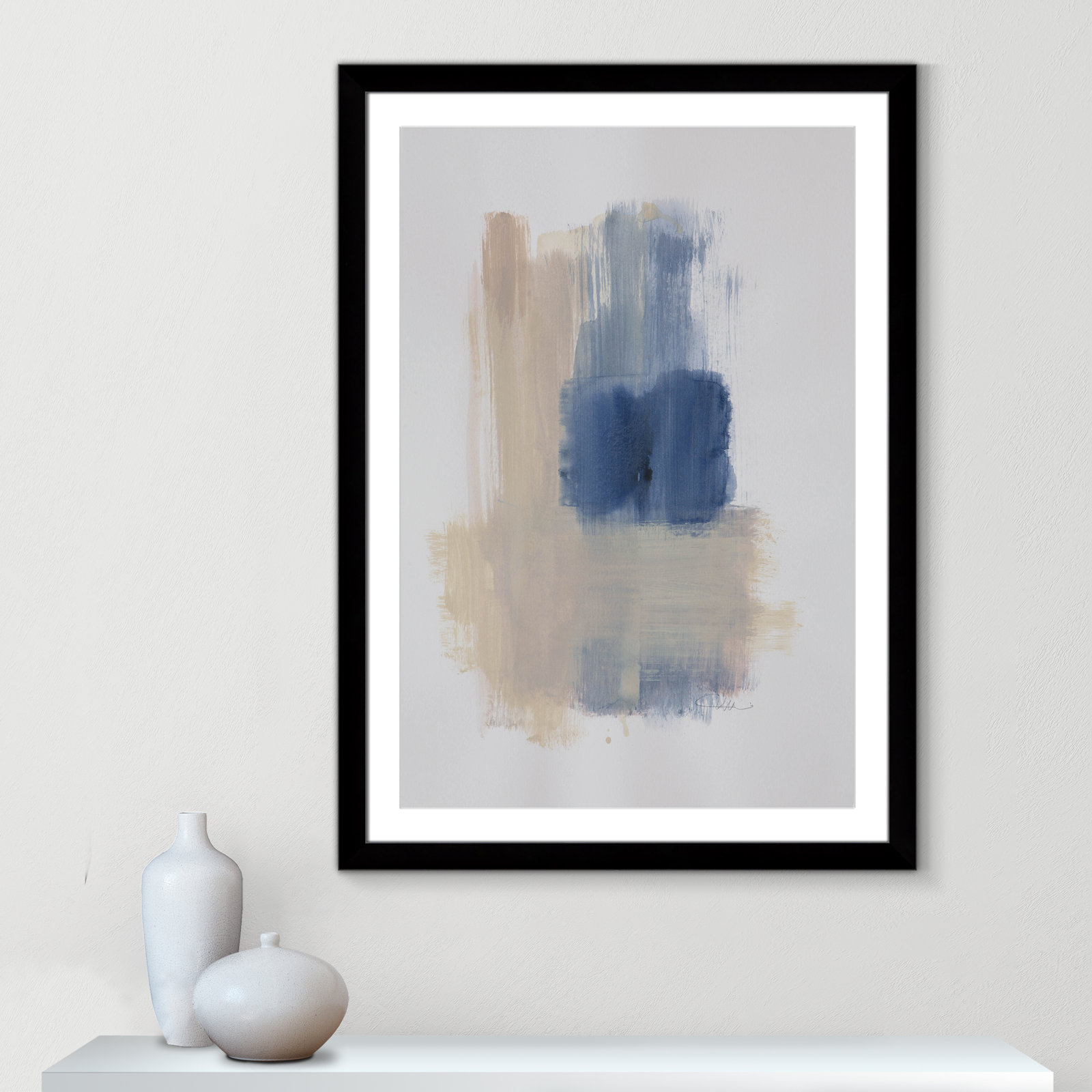 Esmeray "Powder Room Wash III" Print, 43" H x 31" W x 1.25" D, Black Cube Frame Matted