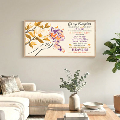 Inspirational Daughter Quote With Purple Butterflies Canvas Wall Art