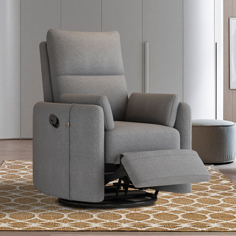 Fauteuil inclinable pivotant rembourré Emese, 100 % lin gris