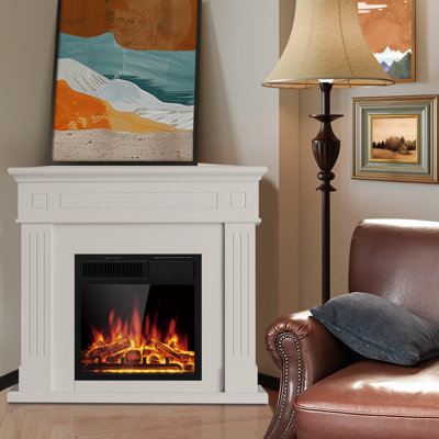 43" Freestanding Electric Fireplace with Wood Mantel