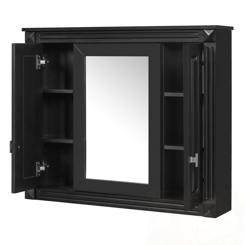 Wall Cabinet with Mirror and Shelves, Black