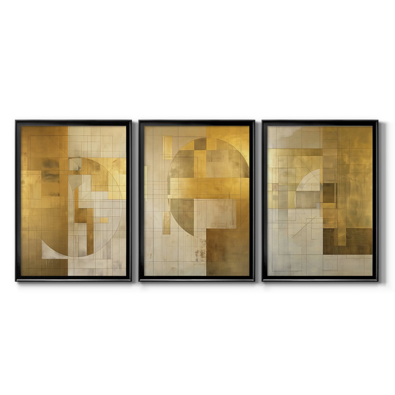 Série ABSTRACT Cxxiv - Toile tendue avec châssis sur mesure - 3 pièces, H 27 po x l 39 po, Noir