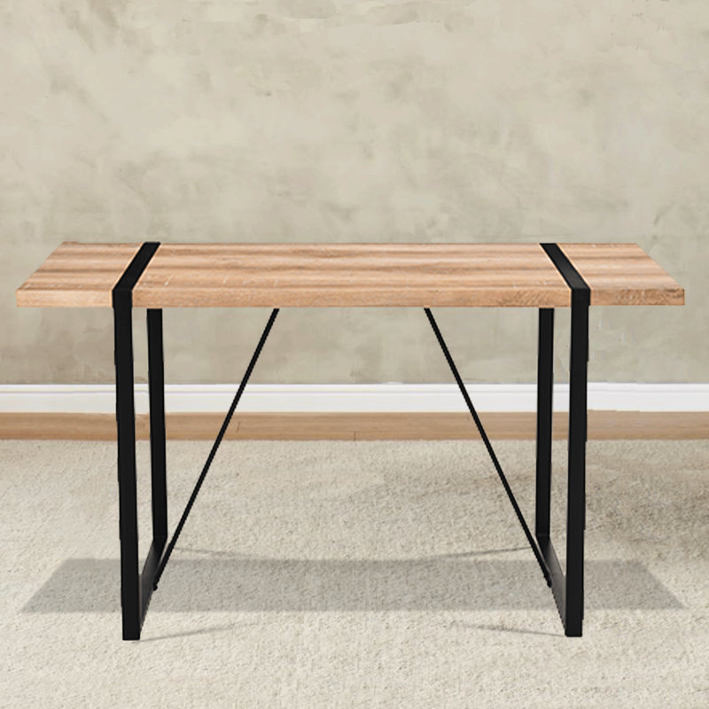 55" Rustic Industrial Dining Table For 4–6 People, Thick Engineered Wood Top With Black Metal Legs, Rectangular Kitchen & Living Room Table
