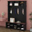 4-In-1 Hall Tree With 6 Hooks, Walnut Entryway Bench With Adjustable Shelves, Shoe Organizer With 16 Open Compartments-238834799