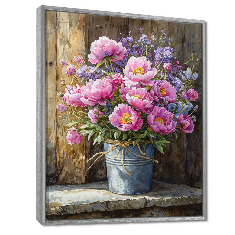 Art mural Abell Barnyard Wildflowerand Poppies, H 32 po x l 16 po, Impression sur cadre flottant, Argent argent