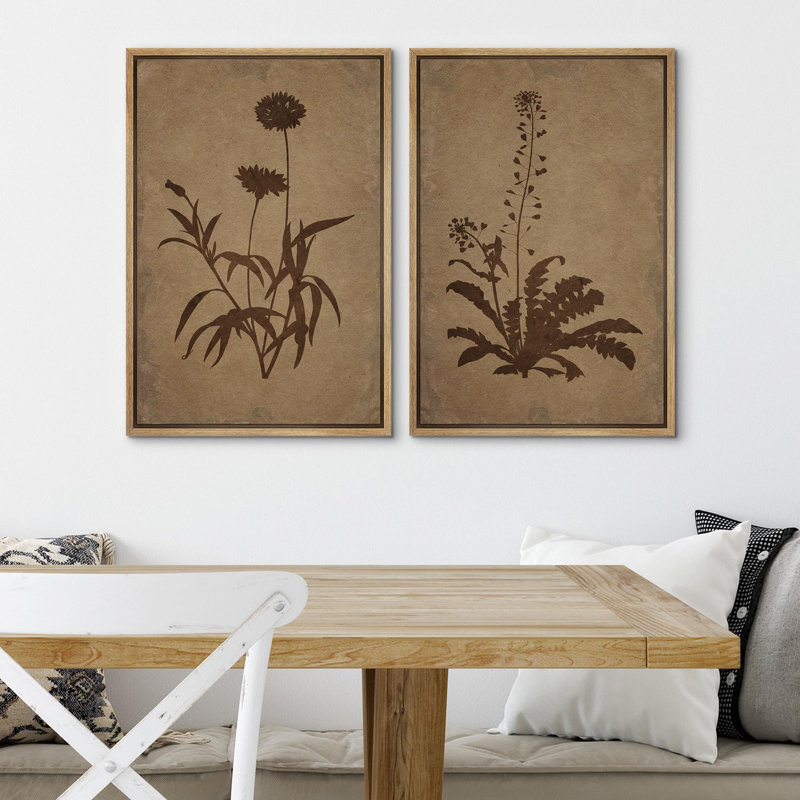 «Minimalist Floral Silhouettes», 2 pièces sur toile, Encadré naturel, H 36 po x l 24 po