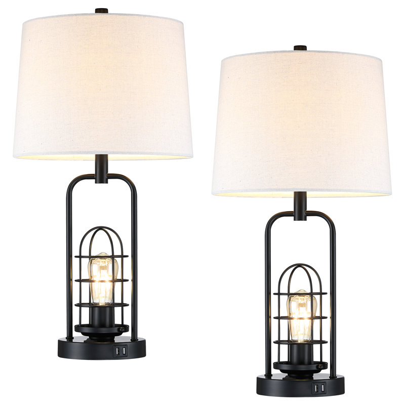 Jesyka 26"  Dual USB Table Lamp with Night Light, Black