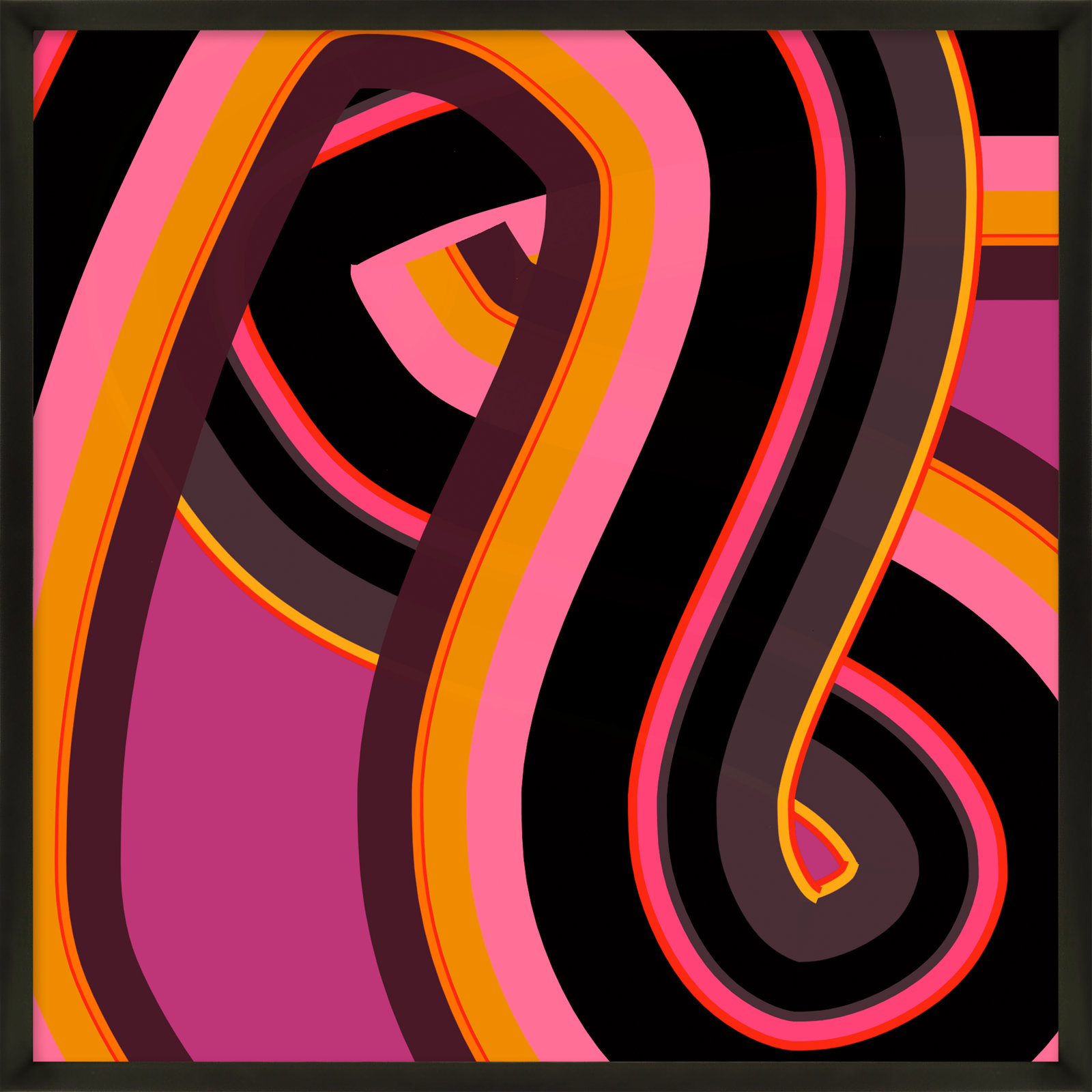 Zackary "Neon Twist" Print by Jacques Pilon, Black Wood, 16" H x 16" W x 1.25" D
