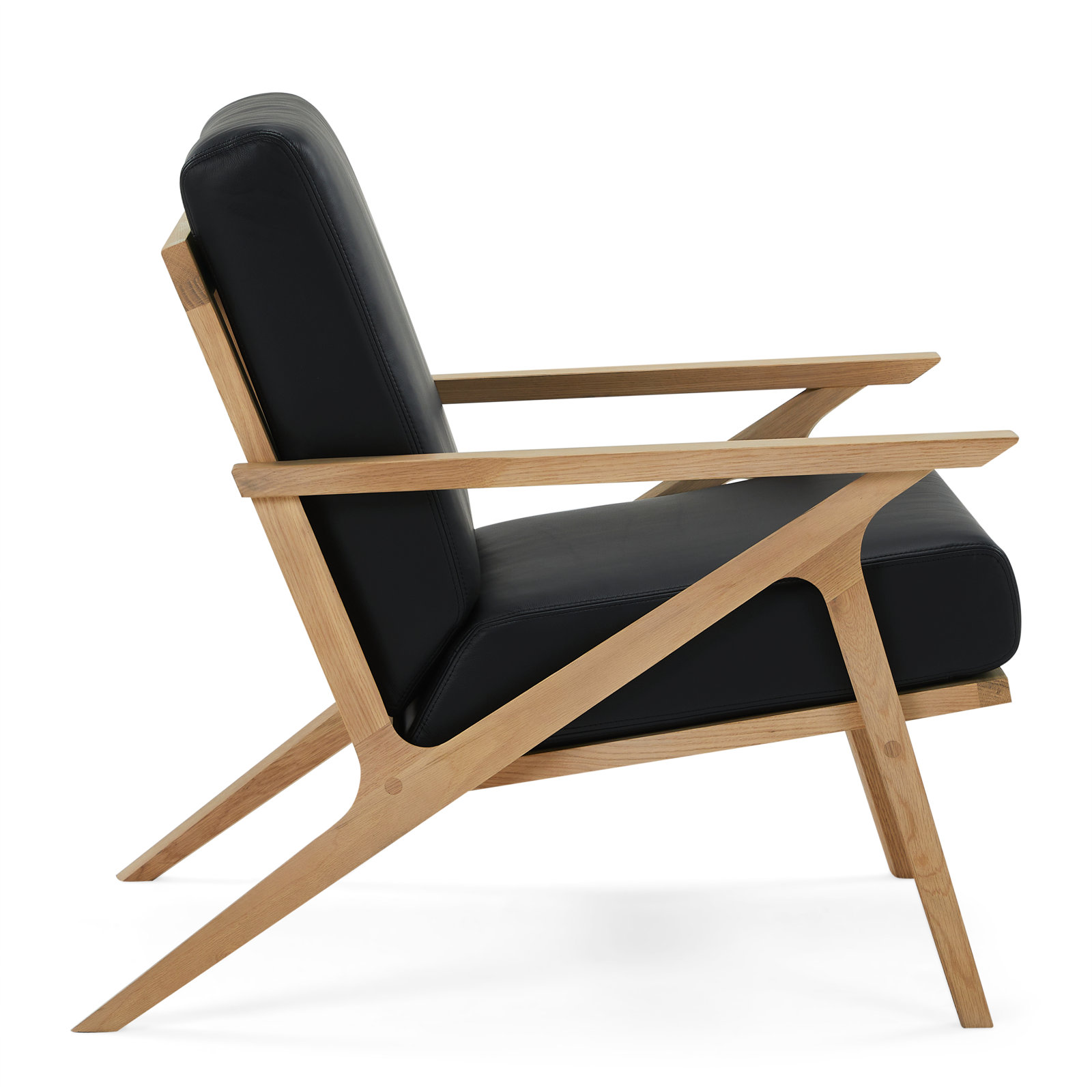 Mads Oak Genuine Leather Armchair, Black