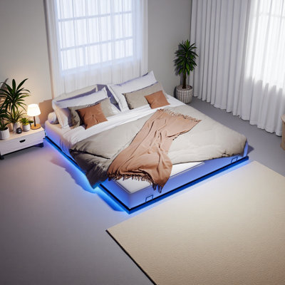 King Size Floating Bed Frames With LED Lights, Metal Platform Bed , Solid And Stable, Noise Free, No Box Spring Needed, Easy Assembly by Wrought Studio