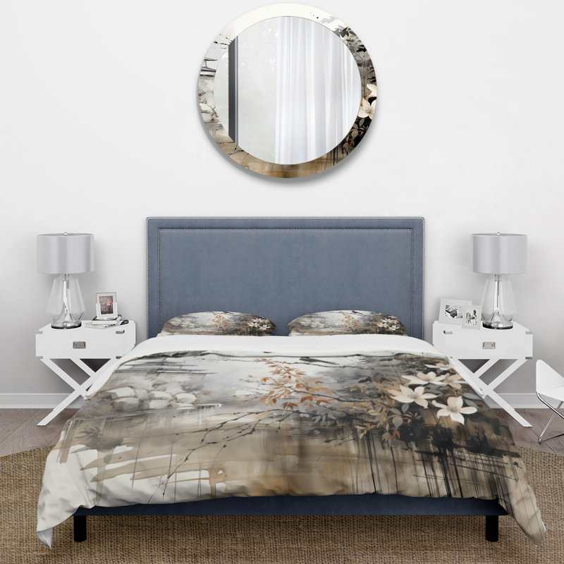 Ensemble de housse de couette en microfibre / polyester Asian Art Sumi Bird Serenity I