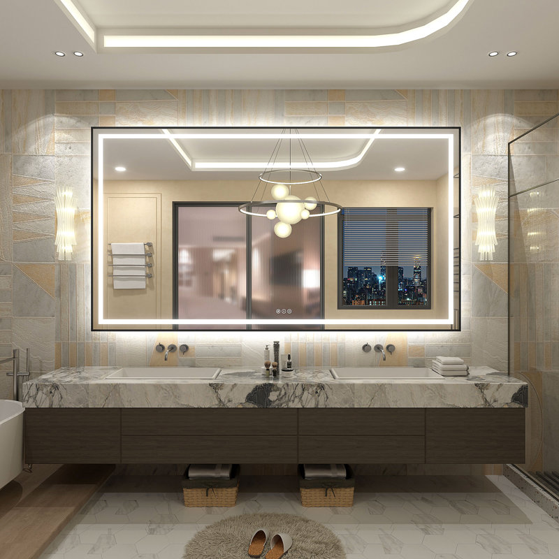 UL Certified Front & Back LED Anti-Fog Tempered Glass Framed Bathroom/Vanity Mirror - Basics by Wayfair™, 72" x 40"