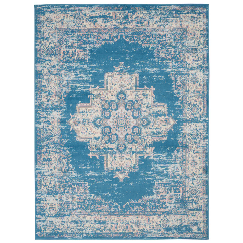 Burnie Oriental Blue/Ivory Area Rug, Rectangle 3'9" x 5'9"