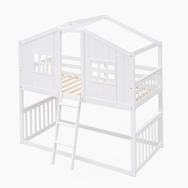 Lit superposé au-dessus de la maison avec lit en échelle, Blanc