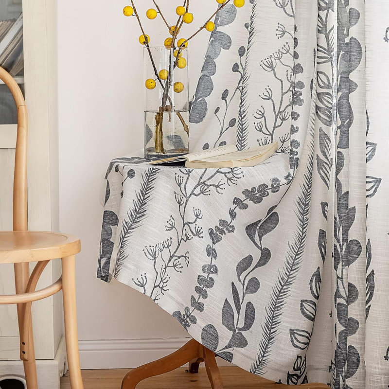 Curtains 2 Panels Boho Curtains For Living Room Light Filtering Patterned Drapes For Bedroom Linen Style Back Tab Leaf Print Grommet Window Treatment
