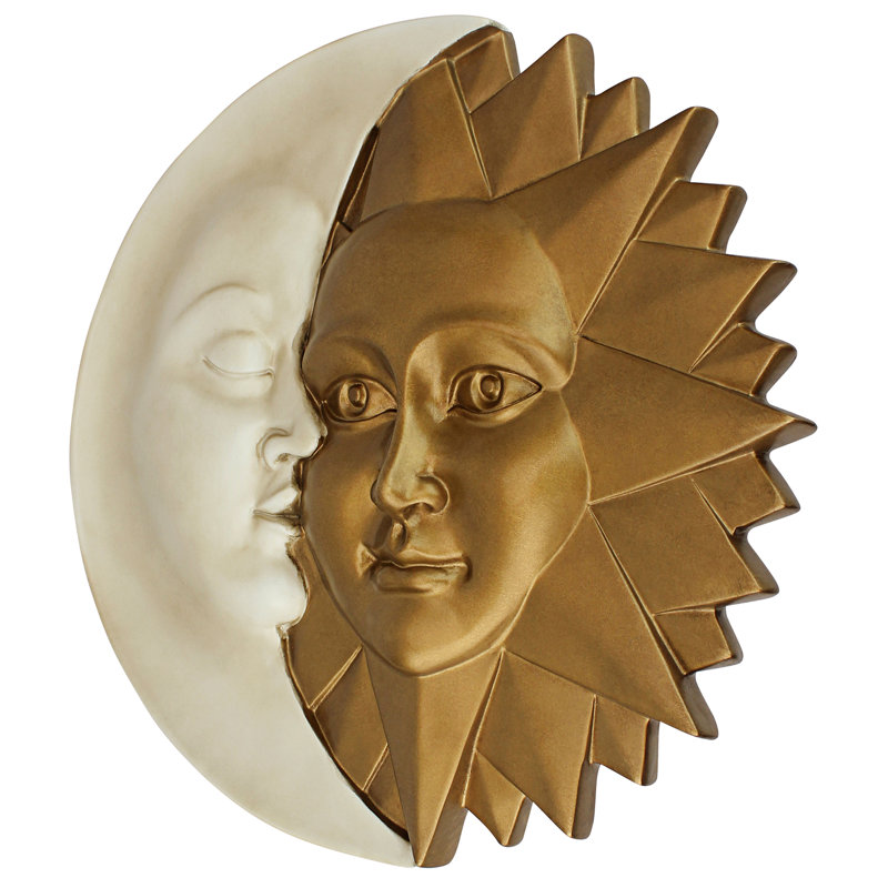 Celestial Harmony Faux Gold and Ivory Sun and Moon Wall Sculpture