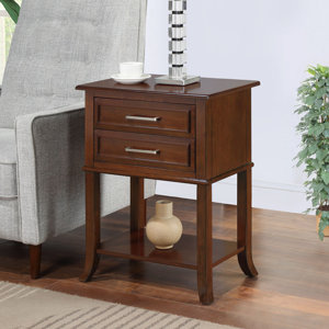 Johnessa 2 Drawer End Table with Shelf with Solid Wood Legs