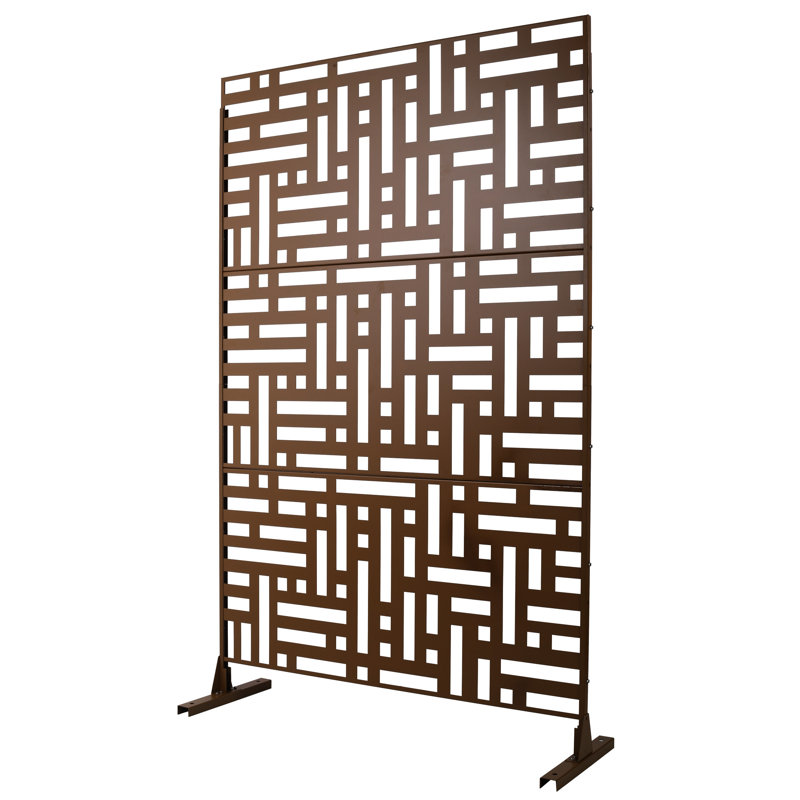 76" H48" W Metal Privacy Screen In Brown. For Patio, Deck, Balcony Privacy. Outdoor And Indoor Use. Rust-. Versatile Positioning Alternatives. Simple Installation Placement. Install