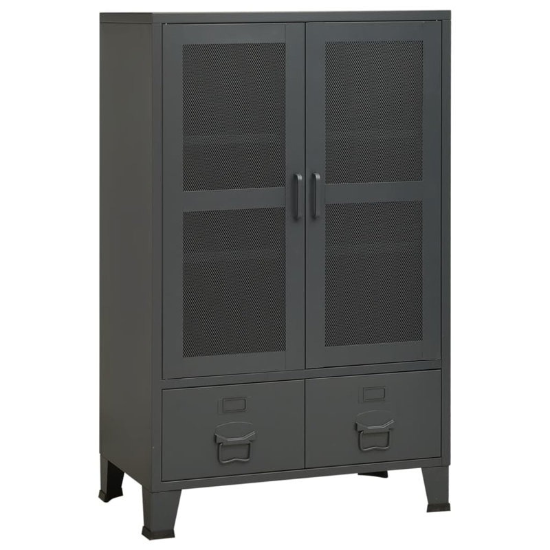Storage Cabinet Office Cabinet with Mesh Doors for Living Room Metal, Black