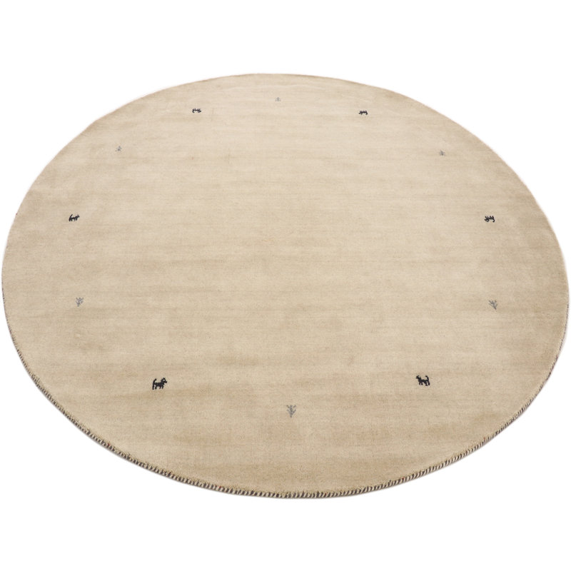 Handwoven Wool Gabbeh Uni White Rug, Round 150cm