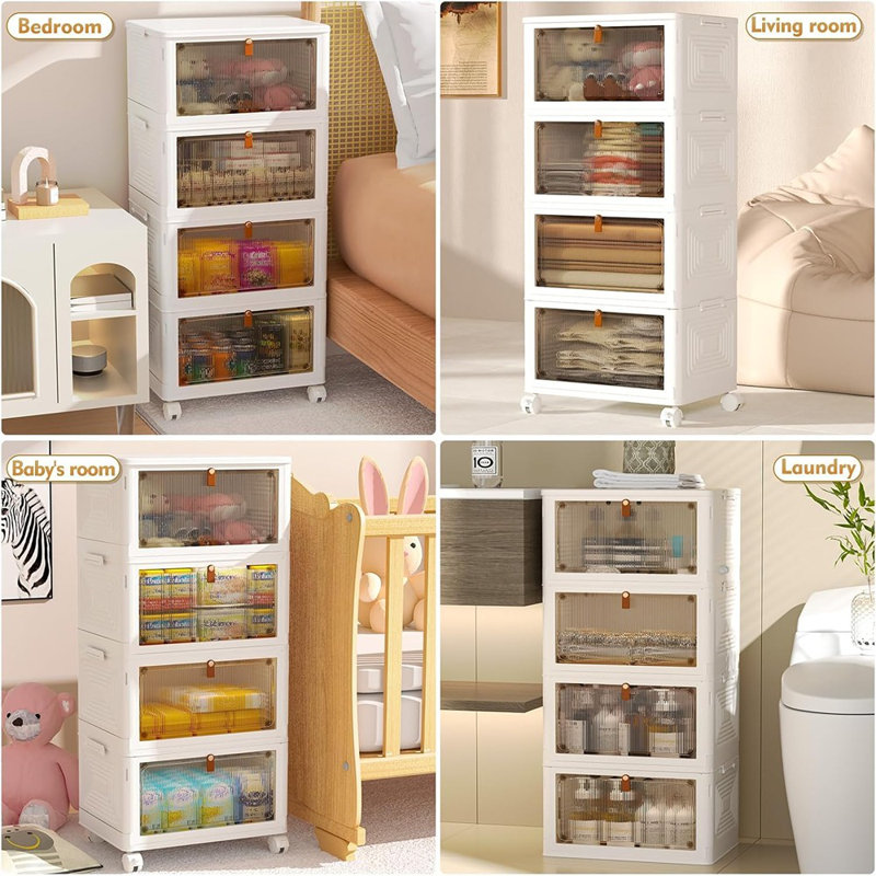 4 Tier Plastic Storage Bins With Lid 23qt, Stackable Storage Containers With Wheels, Folding Storage Boxes, Stackable Storage Bins, Closet Organizers And Storage For Living Room,office,dorm