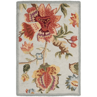Hollander Floral Hand Hooked Wool Light Blue Area Rug