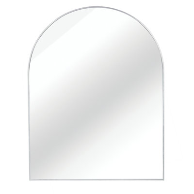 30x36 Inch Silver Metal Framed Arched Bathrrom Mirror for Wall.