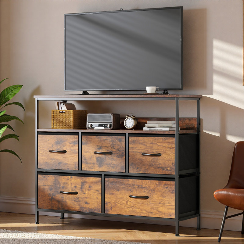 100cm W 5 - Drawer Chest of Drawers, Rustic Brown