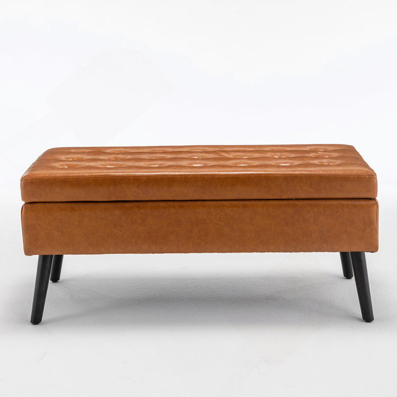 Banc de rangement à utiliser comme banc de pied de lit dans la chambre à coucher ou comme banc d'entrée, Orange, Noir
