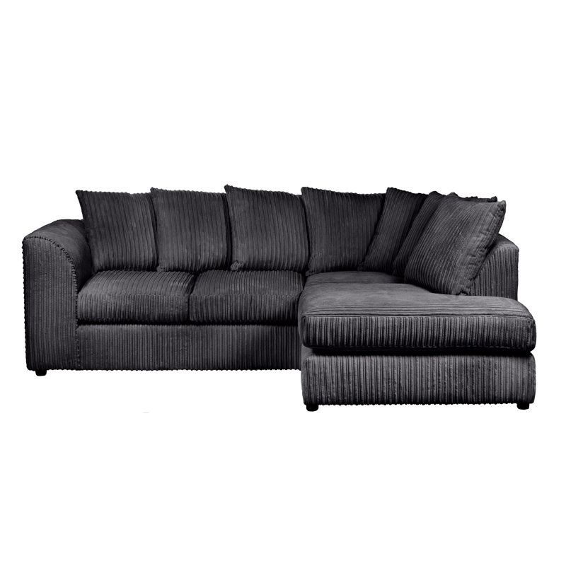 Moana 3 Seater Corduroy Corner Sectional, Right Hand Facing, Black