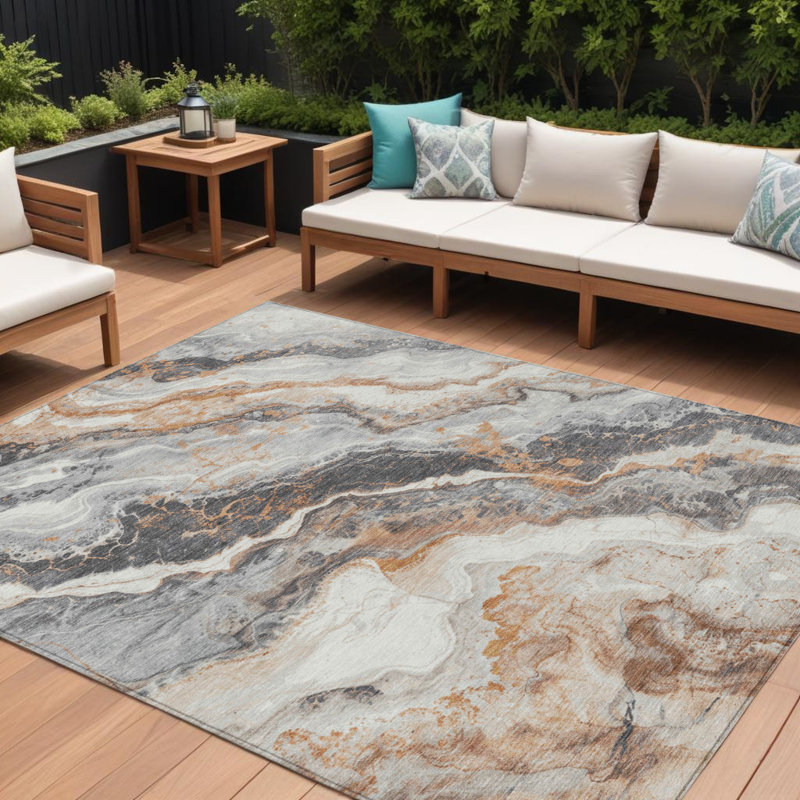Tapis intérieur lavable abstrait argenté 10 pi x 14 pi