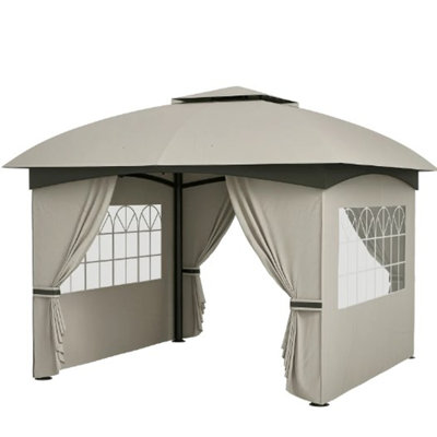 Double Roof Patio Gazebo,Elegant Design Gazebo,with Curtains,Church Windows,for Outdoor