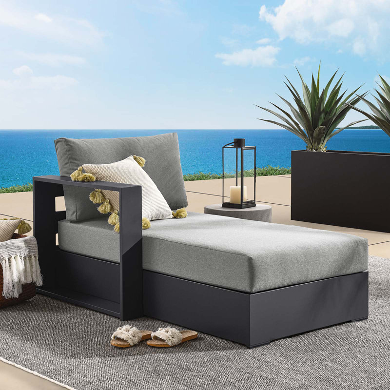 Gray Charcoal Aluminum Outdoor Chaise Lounge with Cushions
